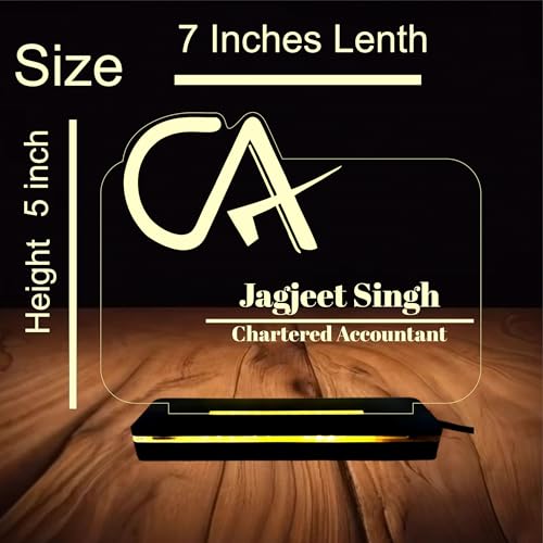Image of PRINTKART Personalised LED Chartered Accountant Name Gifts, 3D Illusion Lamp Gift for Chartered Accountant, Material: Acrylic Transparent, CA Gift for Students, Wooden Base with Inbuilt LED
