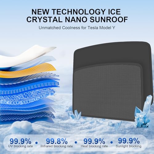 Image of Upgrade Tesla Model Y Sunshade Roof [Never Sag Gap, Nano Ice-Crystal Coatings] 3-Gen Heat Insulation Keep Cooling Foldable Glass Roof Sun Shade, Accessories for Model Y 2020~2024,Tesla Interior Black