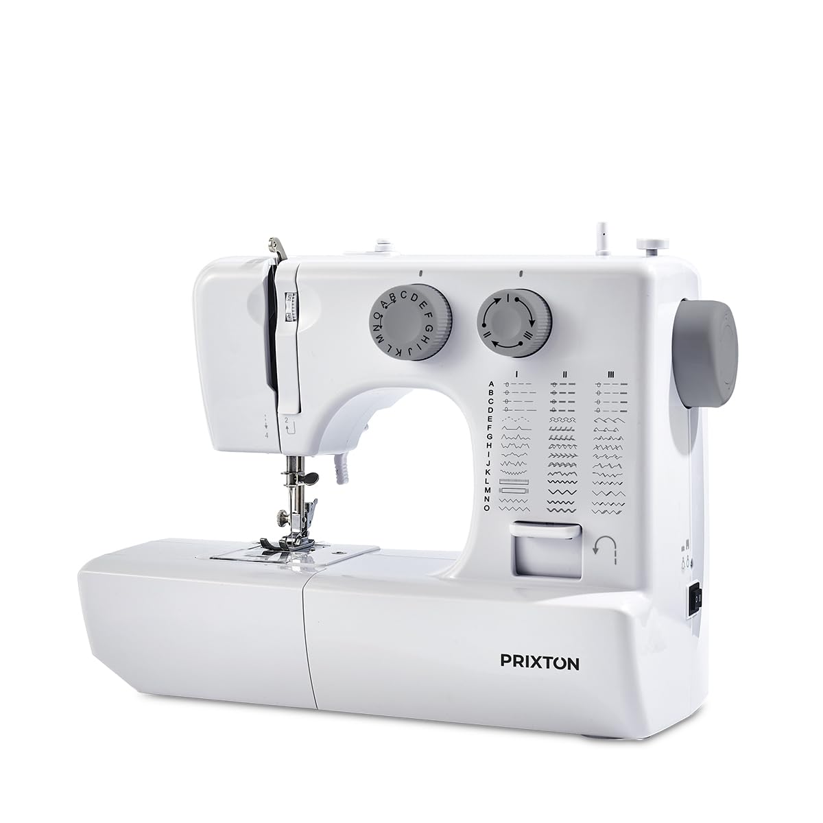 PRIXTON Máquina de Coser P135, 45 Puntadas, Ojal Automático 4 Pasos, Enhebrador Automático, Zigzag Elástico, Doble Velocidad y Luz Integrada para Arreglos y Manualidades