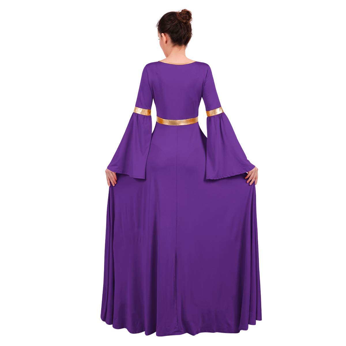 ODASDO Vestidos de baile de alabanza para mujer, ropa de baile litúrgica, color dorado, metálico, ajuste holgado, bata de longitud completa