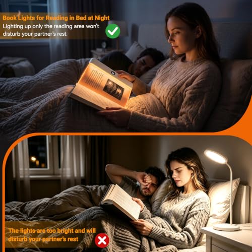 Image of Amber Book Light, Rechargeable Clear LED Flat Reading Light with 3 Colors & Timer, Dimmable Panel Plate Lamp Book Full Page Light for Reading in Bed at Night, Funny Gifts for Readers Book Lovers