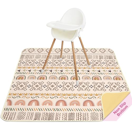 Tapis de chaise haute enfant imperméable 107x117 cm géométrie marron