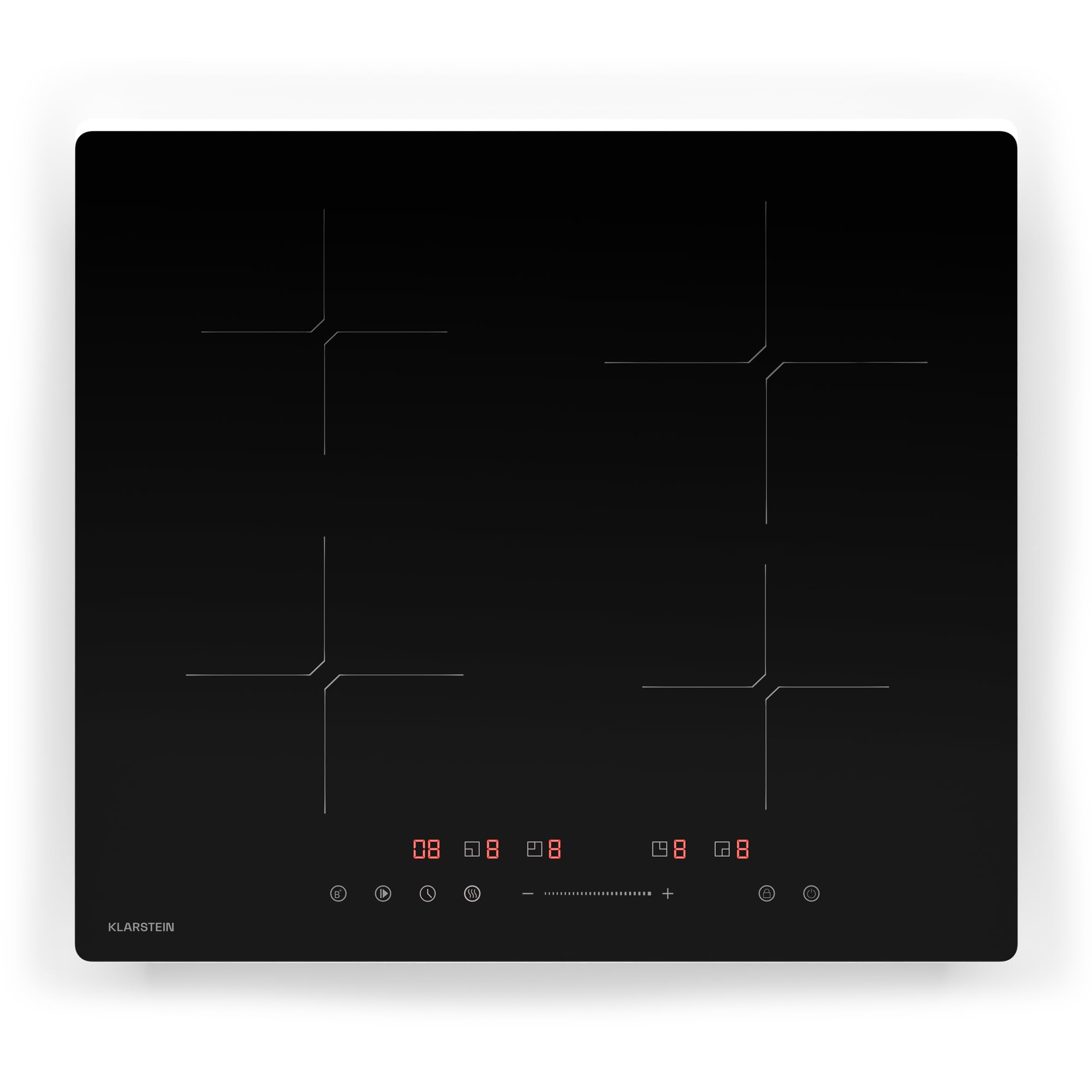 Klarstein Powerglide - Piano A Induzione, 4 Zone, Boost: 7800W, Cursore Di Controllo, Timer & Blocco Per Bambini, Vetroceramica Nera, Design Elegante Da 60Cm-image