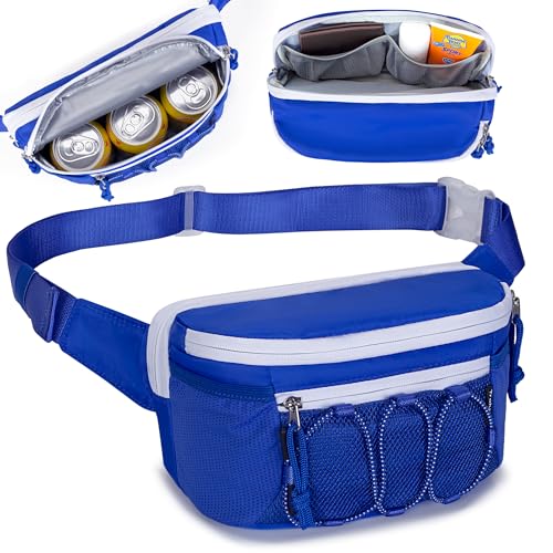 Trahzia Fanny Pack Cooler Insulated Waist Pack Snack Bag Portable Hip Pack for Beach Camping and Hiking Blue