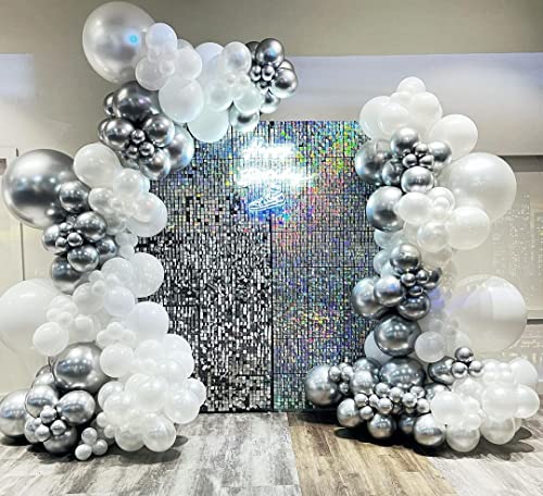 White Silver Latex Balloon Garland Kit Kelfara 127Pcs Different Sizes 18/12/10/5 inch Matte White Metallic Silver 4D Foil Balloons and Confetti Ballons for Anniversary Birthday Party Decoration