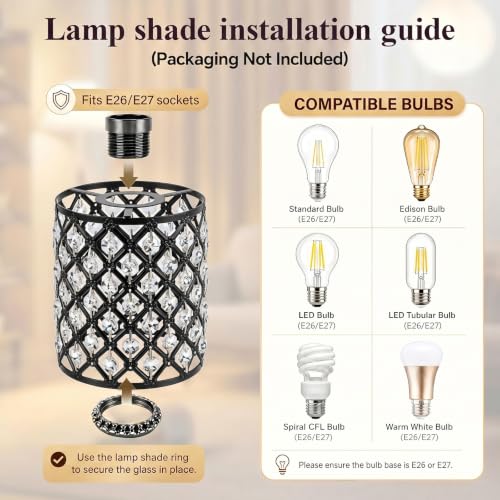 Image of Teenyyou 2 Pcs Crystal Lamp Shade E26 /E27 Base 1.65 inch Top x 5 inch Dia. x 5.6 inch H | Elegant Ceiling Light Cover, Modern Chandelier Lampshade Replacement for Bathroom Bedroom Living Room Hallway Wall Sconce