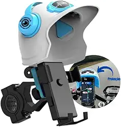 Suporte de Celular para Moto Mini Capacete - Suporte de Celular para Guidão - Suporte com Trava para GPS - Rotação 360° - Shop100 (Branco)