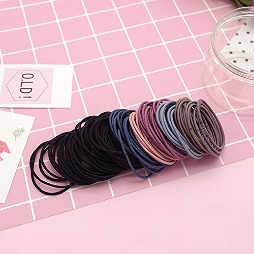 Fanfanbe Ponytail Elastics Bands,100Pcs Thin Hair ElasticTies Toddler Elastic Hair Ties Mix Colors 2mm No Crease Ponytail Holders for Men Women Girl Kids