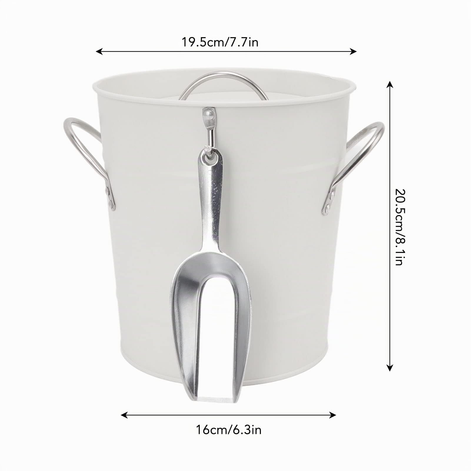 Seau à Glace avec Couvercle et Pelle à Glace Seau à Glace Thermique Double Paroi Seau à Champagne ou à Vin 19,5 X 20,5 X 16 Cm (Blanc)