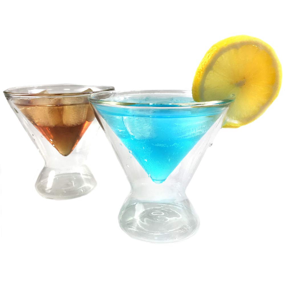 Martini Glasses Set of 2 – Hand Blown Double Walled Glass Cocktail Glasses- Perfect for Scotch, Bourbon and Old Fashioned Cocktails