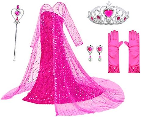Luxury Princess Dress Costumes with Shining Long Cape Girls Birthday Party 7-8 Years