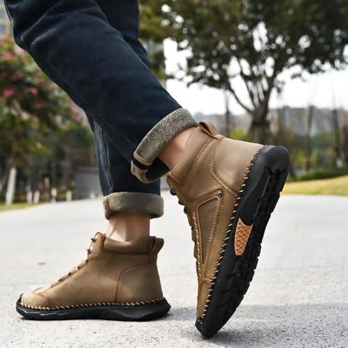 Sawbehind Men's Comfortable,Comfortable Handmade Leather Boots-Waterproof,Arch Support,handmade wide toe outdoor leather shoes2
