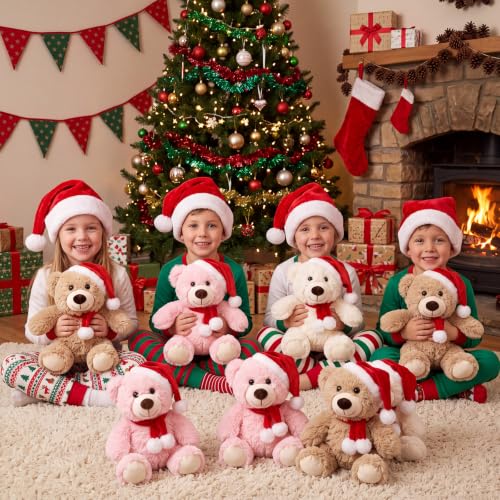 Skylety 10 Pieces Christmas Bears Soft Plush Toy, Khaki, Pink, Beige - Image 5