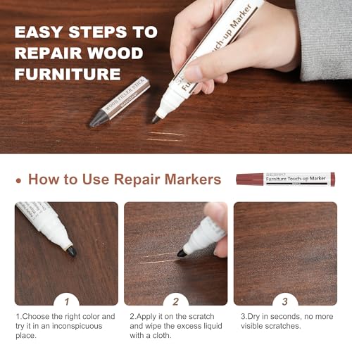 Image of SEISSO Wood Furniture Repair Kit, New Improved 10 Colors Touch Up Markers and Crayons with Polish Wax, Covering Damaged Wooden Surfaces and Floors, Scratches, Stains, Cracks and Dents(25 PCs)