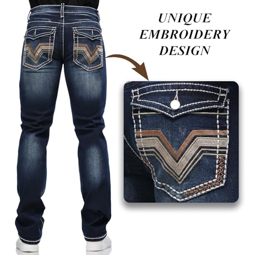 Men's Stretch Denim Jeans Classic Jeans with Embroidered Design, ESDVD Street Style Regular Jeans Relaxed Fit Pants Comfy2