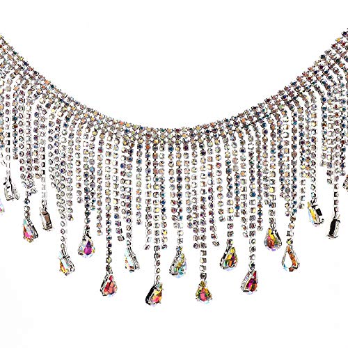 Strass aparando roupas apliques Strass de strass, corrente de borla de costura(,8.5cm wide silver AB