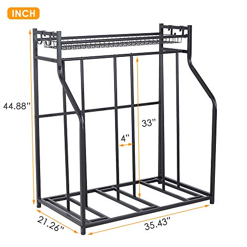 SNAIL 3 Bike Stand Rack with Storage for Garage Use, Freestanding Bicycle Instant Floor Parking Stand for Parking Road, Mountain, Hybrid or Kids Bikes, Sports Storage Station Garage Organizer - Black - Thumbnail 6