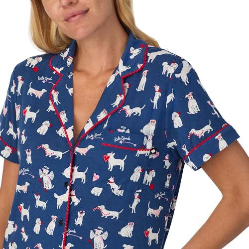 Image of kate spade new york Short Sleeve Brushed Jersey Notch Boxer Pajama Set