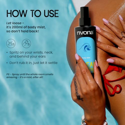 Image of Rivona Ocean Whisper Body Mist | Aquatic & Fresh Long Lasting Body Spray for Women & Men | Lemon, Jasmine & Sandalwood | Unisex Daily Mist | 200ml