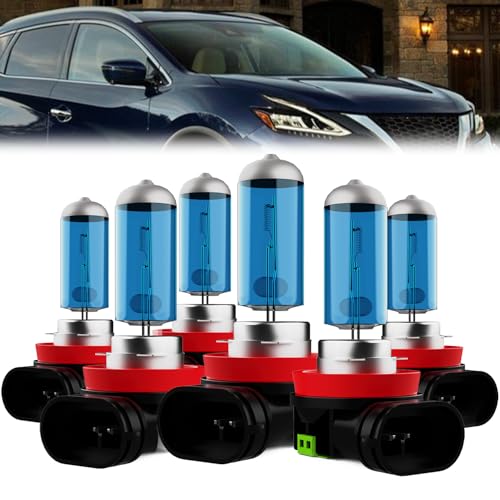 Image of Headlight Bulbs Compatible With Nissan Murano 2015-2018, H11 High Beam + H11 Low Beam + H11 Fog Lights Halogen Light Bulb, Super Bright 6000K White, Plug and Play, Pack of 6