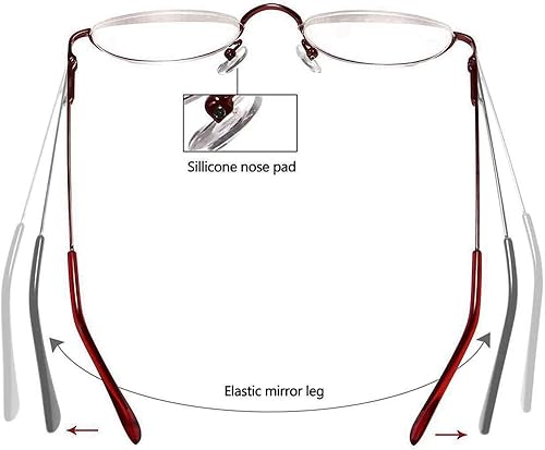 Miniatura 10 de KoKoBin Lentes de lectura de media lectura, 4 pares de lentes con marco de metal de medio borde para hombres y mujeres, color negro, 1.25