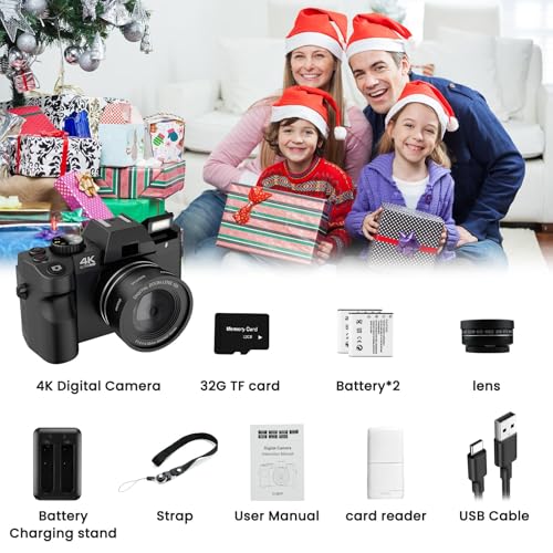 Image of Digital Camera for Photography, Camara Fotografica Video Auto Focus 48 MP with WiFi Auto-Focus Vlog Camera for YouTube with Flip Screen 16X Zoom with 32GB Micro SD Card Card Reader
