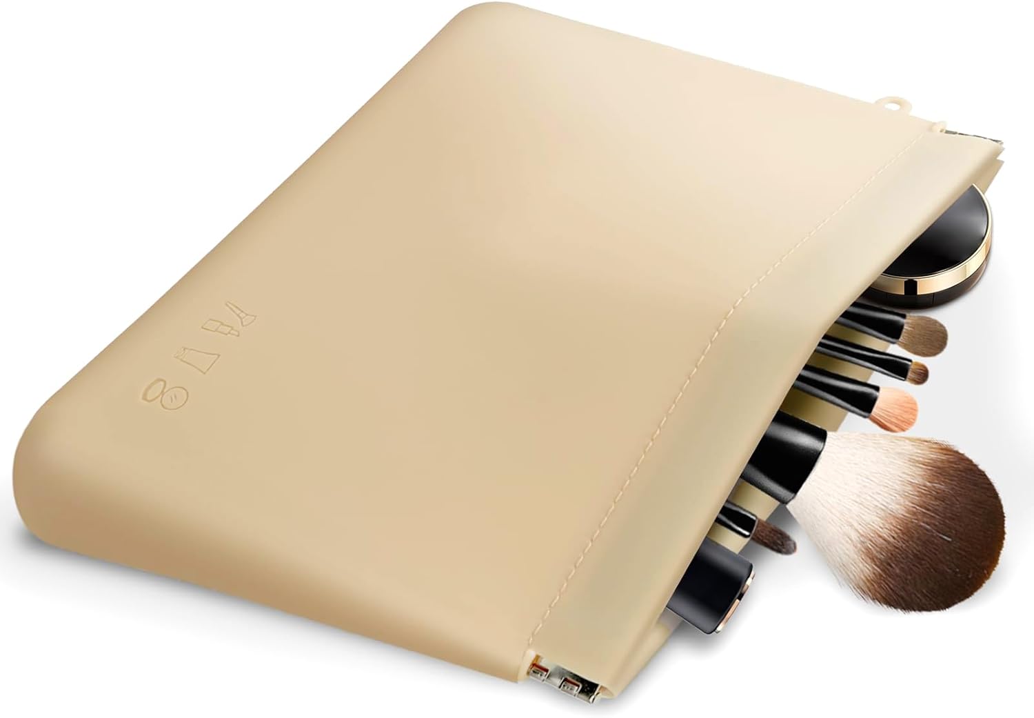Heatunk Stylish Travel Silicone Makeup Bag – Portable Cosmetic Organizer for Women and Girls, Beauty Essentials, Tools, and Brushes (Khaki)