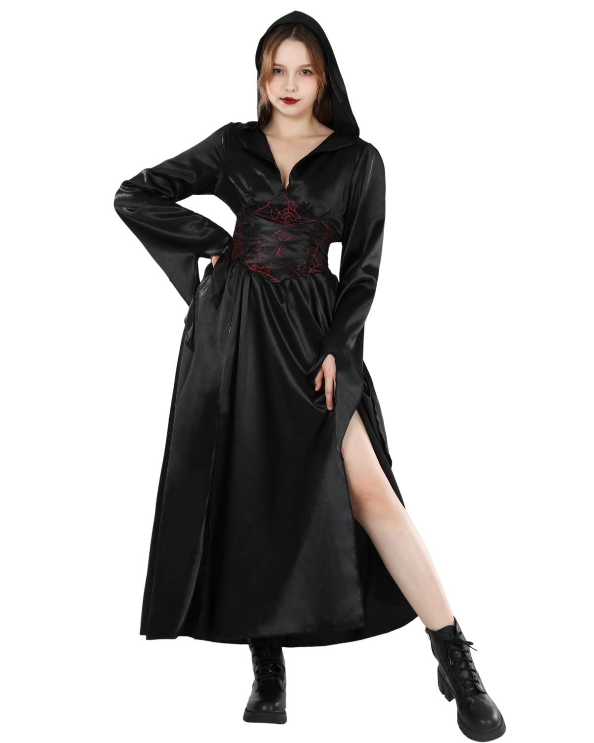 Fiamll Damen Hexe Kleid Gothic Halloween Kostüm Renaissance Mit Kapuze Vampir Kleid