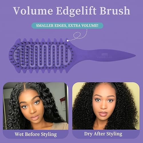 Image of Combelle Curl Defining Brush - 24 cm Vented Detangling & Volumizing Hair Brush for Curly Hair - Vegan Boar Bristles, Ergonomic Handle, Reduces Frizz & Defines Curls (Purple)