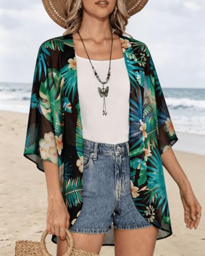 Image of CHICGAL Womens Floral Kimono Cardigan Beach Cover Up Casual Summer Tops