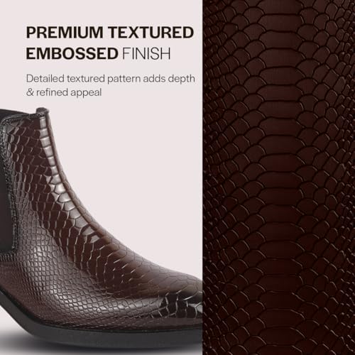 Image of FAUSTO Men Textured /Embossed High Ankle Chisel Toe Slip On Chelsea Boot | Stylish, Durable & Comfortable Cuban Boots | Memory Cushioned Insole