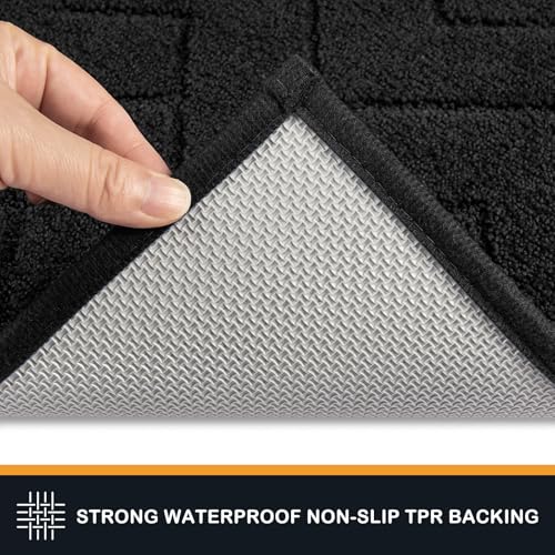PURRUGS Dirt Trapping Door Mat 32" x 70", Non-Slip Machine Washable Entry Rug, Shoe Scraper, Dog Doormat, Super Absorbent Welcome Mat for Front & Back Door, Muddy Wet Shoes & Paws, Black