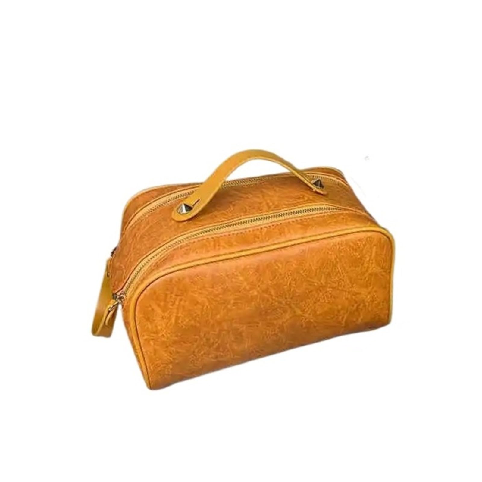 Borsa for il trucco in pelle PU, stile retrò, con doppia cerniera, portatile, di grande capacità, for WC(Yellow)