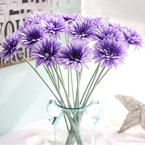 Hotaden 10 Bundles Purple Gerbera Floral Arrangement Silk Flowers High Simulation African Sunflower Room Adornment Artificial Flower