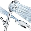 Hotel Spa AquaCare High Pressure 8-Mode Handheld Shower Head - Anti-clog Nozzles, Built-in Power Wash to Clean Tub, Extra Long 6 ft. Stainless Steel Hose, Wall & Overhead Brackets
