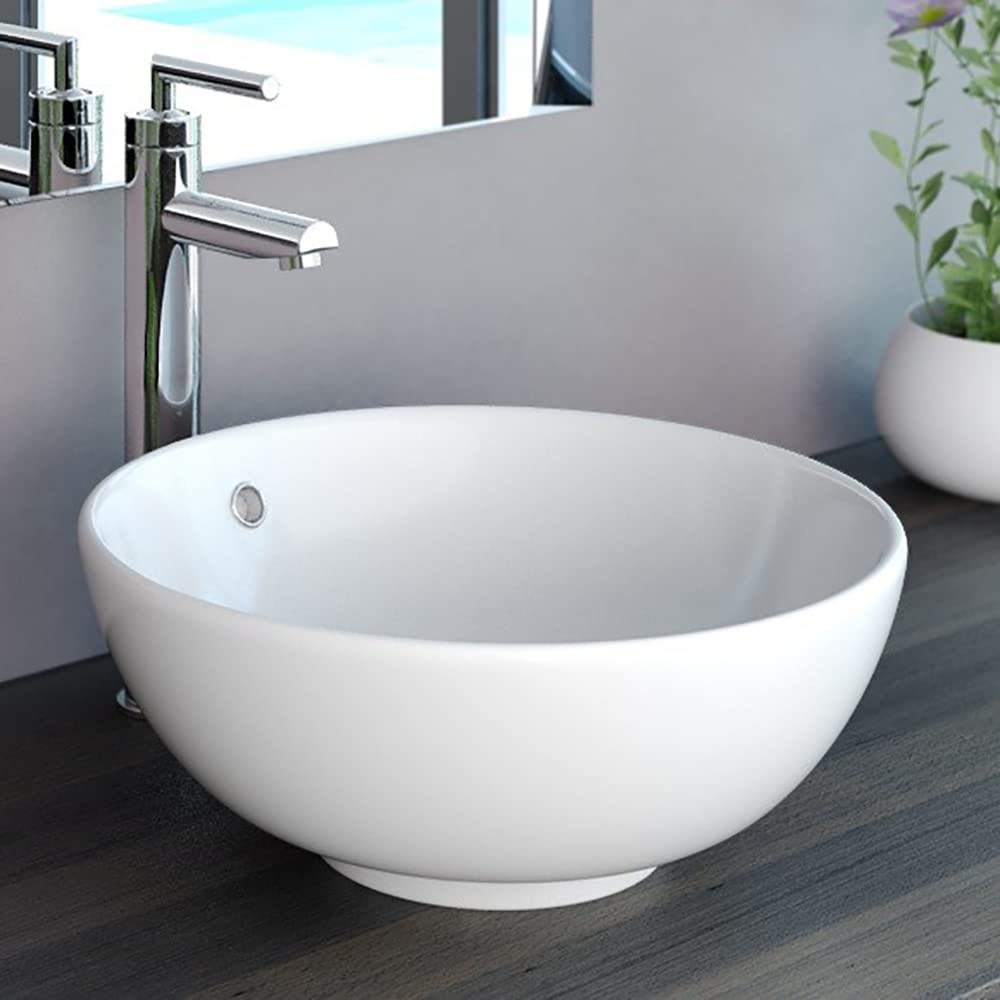 NEG Keramik Waschschale Uno20A, rund, Durchmesser 43 cm, 17 cm hoch | Aufsatz Waschbecken, weiß, hoher Rand, Nano-Beschichtung