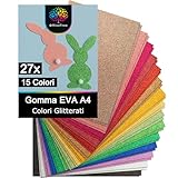 OfficeTree 27 Fogli Gomma EVA Glitterata A4 2mm - 15 Colori - Colorato Gomma Crepla Glitter - Fogli EVA Glitter - Gommapiuma per il Crafting - Carta Glitterata