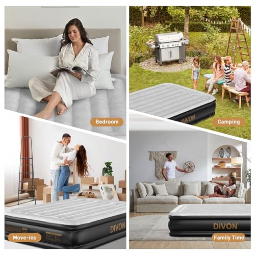 DIVON Air Mattress Full with Built in Pump,15’’Blow Up Mattress Full with Wave Pattern,Quick Self Inflation/Deflation Mattress in 3 Mins, Air Bed for Home&Camping,Black,660lbs - Thumbnail 7