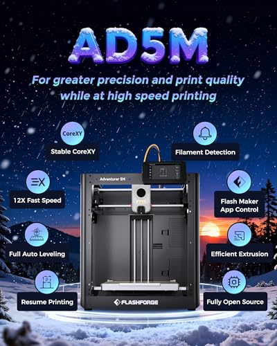 Image of FLASHFORGE Adventurer 5M 3D Printer for Kids & Beginners, 220x220x220mm | 600mm /s Max Speed Core XY, One-Click Auto Leveling, 280C Direct Extruder, 3s Quick Swap Nozzle,Dual-Sided PEI Platform