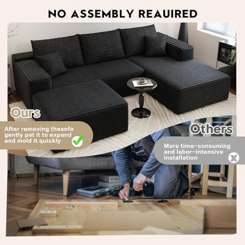 Image of Settab 95 inch Boneless Couch Modular Sectional Sofa with Ottoman,U Shape Lounge Cloud Couch,Flexible Module Combination for Living Room, No Assembly