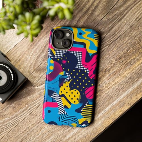 Coque motif géométrique abstrait iPhone 15 Plus rigide et jaune éclatant