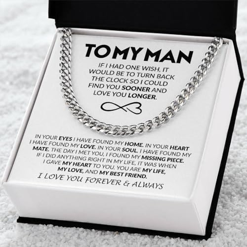 To My Man Husband Boyfriend Cuban Link Chain Silver Stainless Steel Necklace for Birthday Anniversary Christmas Valentine's Day Gifts for Him, Gifts for Men2