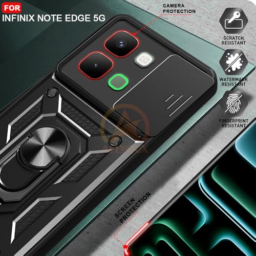 Image of Armor Bumper Back Cover Case for Infinix Note Edge 5G | Rotating Camera Cover, Ring Holder & Kickstand | Heavy Duty & 360 Degree Protection Infinix Note Edge 5G Back Cover (Black)