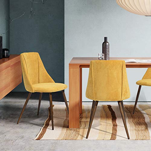 FurnitureR Dining Chairs Set of 2, Mordern Fabric Upholstered Side Chair with Soft Seat/Metal Legs for Home Kitchen Living Room Restaurant, Yellow