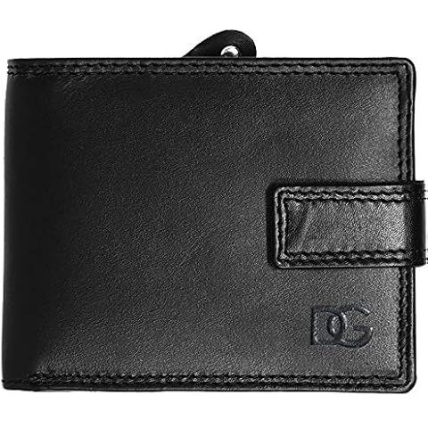 DG Studio Men's Designer Genuine Leather Luxury Wallet Black RFID Blocking Men Wallets Bifold Flip Card Holder ID Window Coin Zipper Pocket with Gift Box Cover