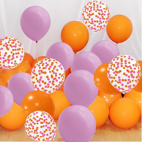 Image of 50Pcs 12inch Orange and Pink Balloons with Confetti Balloons for Birthday, Baby Shower,Family Party,Graduation Engagement Decoration