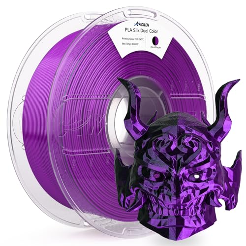 Image of AMOLEN Silk PLA 3D Printer Filament, Shiny Dual Color Black Purple PLA 1.75mm, Multicolor Change 3D Printing Filament for Most FDM 3D Printer, 1kg Spool(2.2lbs)