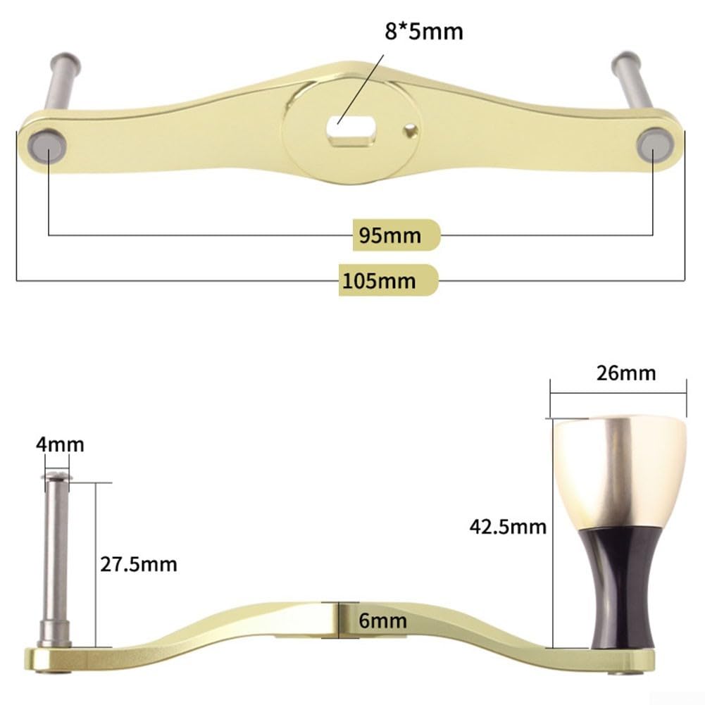 Manico per mulinello da baitcasting, 8 x 5 mm, per serie CQ, in lega di alluminio di lunga durata, lunghezza 105 mm, nero