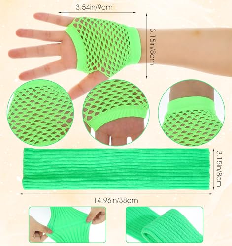 Neon Leg Warmers and Fishnet Gloves Set - Leg Warmers 80s, Women Fashion Knit Leg Warmers for Women, 80s Stretchy Dance Party Accessories for Women3