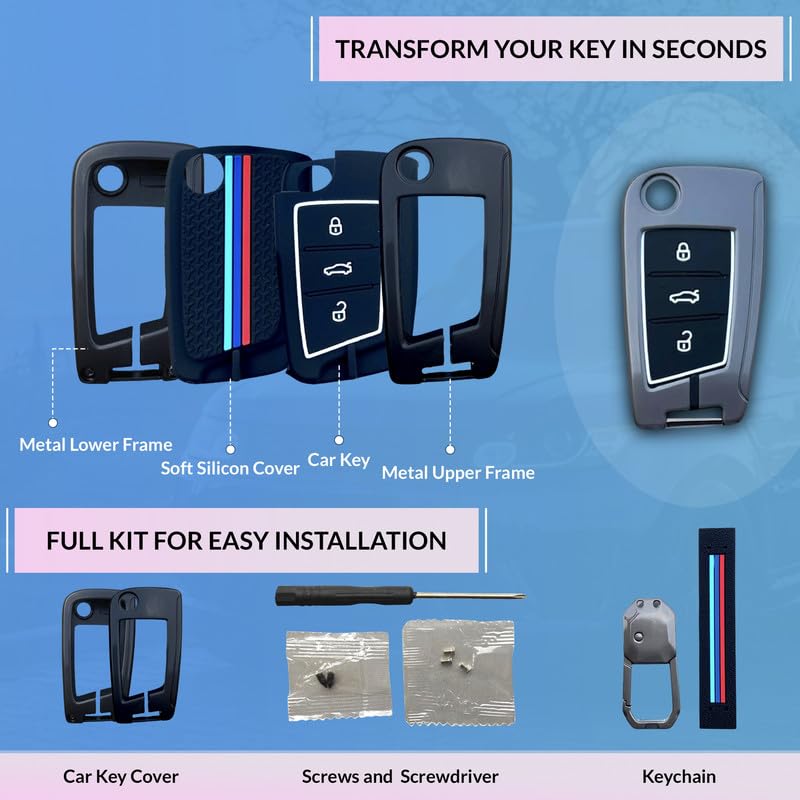 Image of NEODRIFT 'KeyShield' Car Key Cover for Volkswagen Jetta (Shape 1, 03 Buttons) (Durable, Stylish, and 360 Protection)